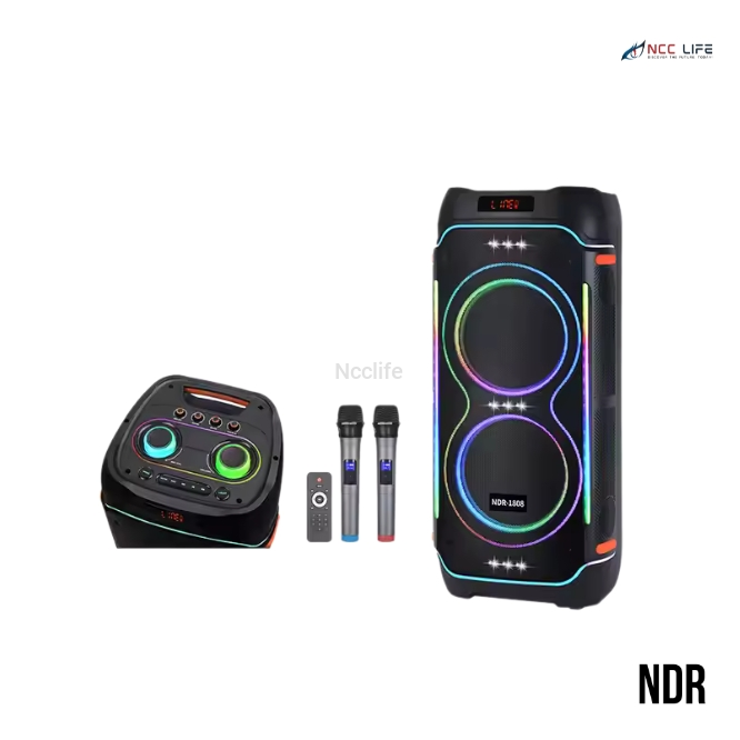 NDR 1808 Wireless Karaoke Bluetooth Speaker – Dual 8" Party Speaker with Mic