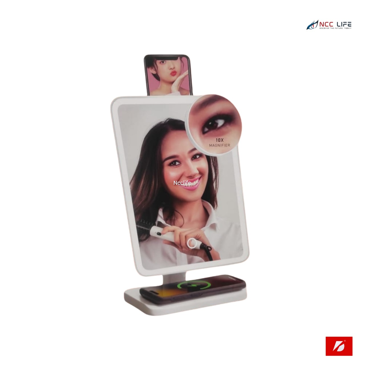 KTS-1936 Mirror Bluetooth Speaker with Phone Holder & Wireless Charger
