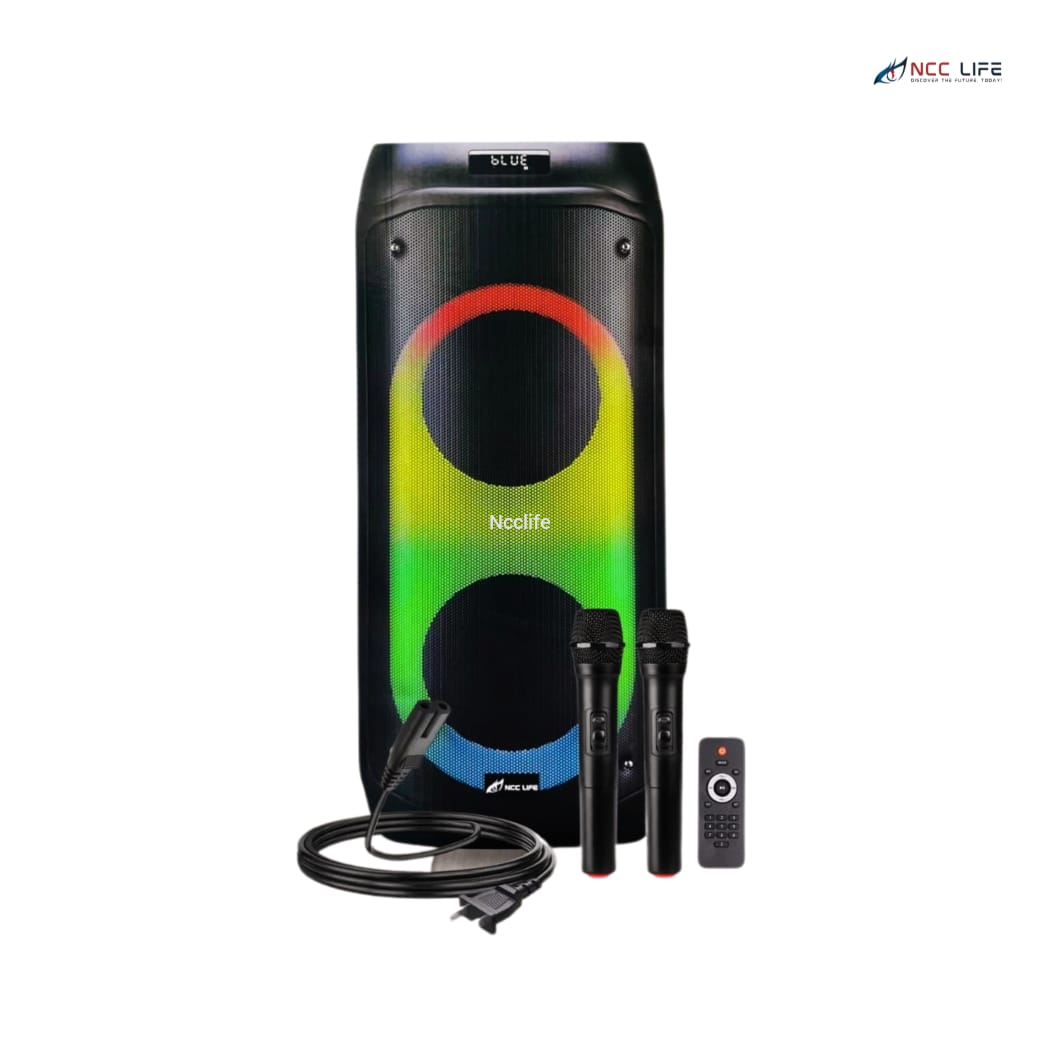 NCClife NCC-810 Karaoke Bluetooth Speaker – Dual 8″ Party Box with DC & Rechargeable Power