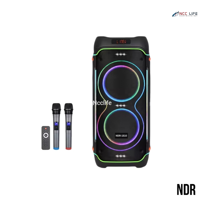 NDR 1810 Wireless Karaoke Bluetooth Speaker – Dual 10" Party Speaker with Mic