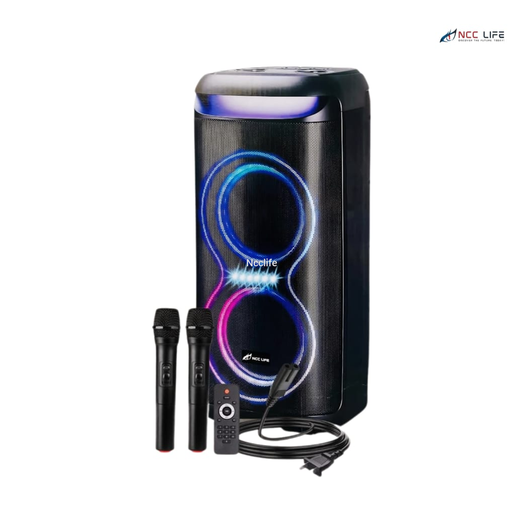 NCClife NCC-815 Bluetooth Karaoke Speaker – Dual 8″ Party System with Wireless Mic